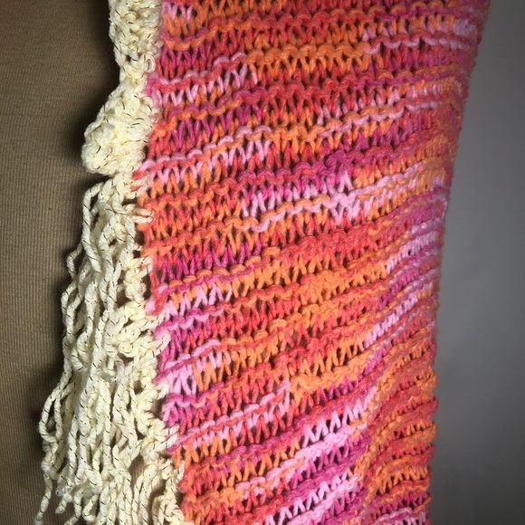 Knitted Pink & Orange Prayer Shawl. NEW - Picture 2 of 3